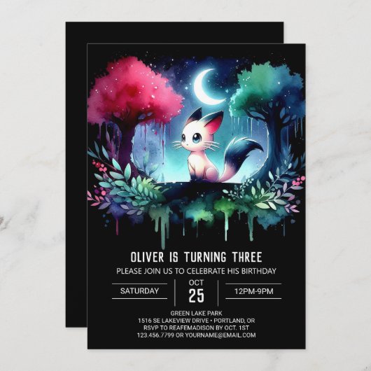 Pastel Boho Cat Verjaardag Kaart (Voorkant / Achterkant)