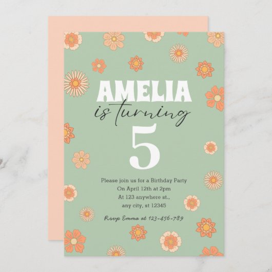 Pastel Boho Daisy Verjaardag uitnodiging Alle leef (Voorkant / Achterkant)