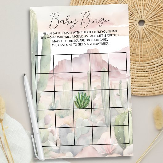Pastel Boho Desert Cactus Baby shower Bingogame Flyer