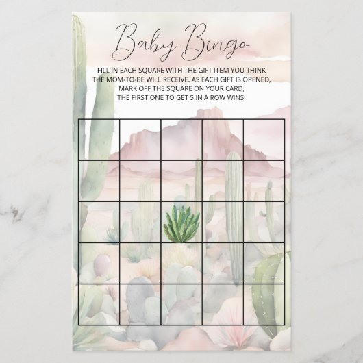 Pastel Boho Desert Cactus Baby shower Bingogame Flyer (Voorkant)