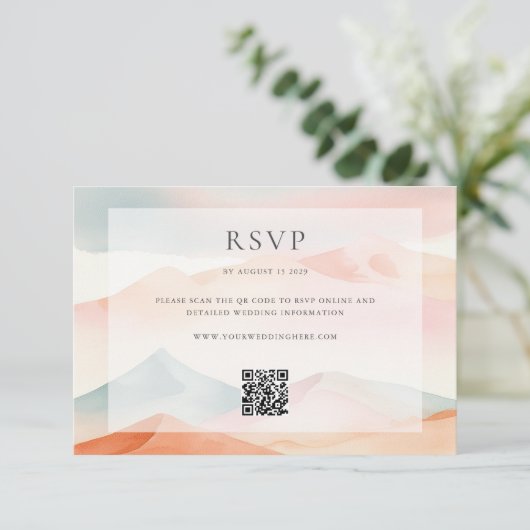 Pastel Boho Desert Wedding Details RSVP Kaartje (Staand voorkant)