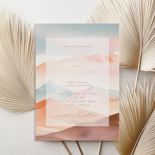 Pastel Boho Desert Wedding Folie Uitnodiging