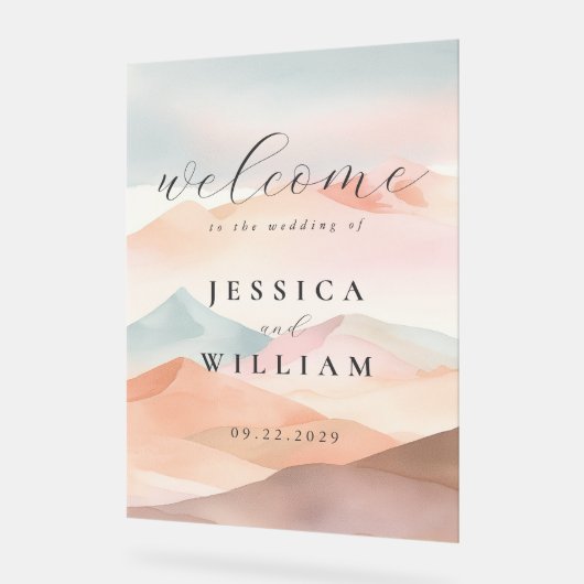 Pastel Boho Desert Wedding Welkom Acryl Bord (Hoek)