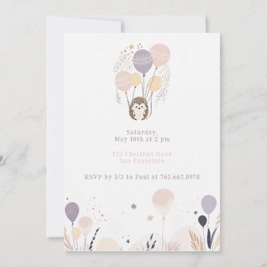 Pastel Boho Egel en Ballonnen Verjaardag Kaart (Achterkant)