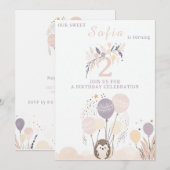 Pastel Boho Egel en Ballonnen Verjaardag Kaart (Voorkant / Achterkant)