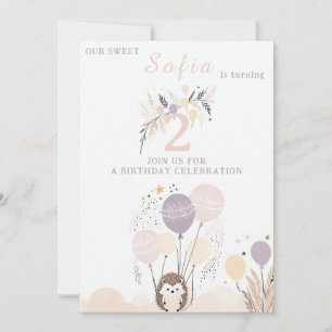 Pastel Boho Egel en Ballonnen Verjaardag Kaart