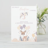 Pastel Boho Fawn en ballonnen Verjaardag Kaart (Staand voorkant)