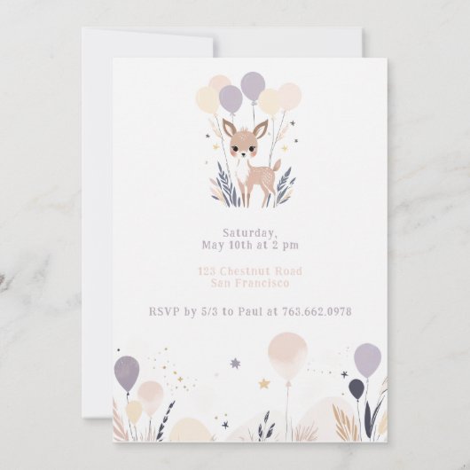 Pastel Boho Fawn en ballonnen Verjaardag Kaart (Achterkant)