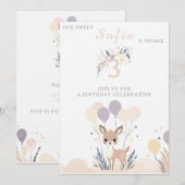 Pastel Boho Fawn en ballonnen Verjaardag Kaart (Voorkant / Achterkant)
