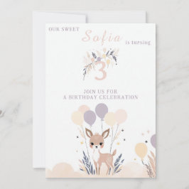 Pastel Boho Fawn en ballonnen Verjaardag Kaart