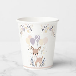 Pastel Boho Fawn en ballonnen Verjaardag Papieren Bekers