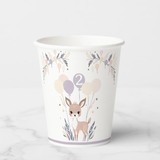 Pastel Boho Fawn en ballonnen Verjaardag Papieren Bekers (Voorkant)