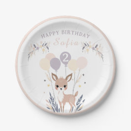 Pastel Boho Fawn en ballonnen Verjaardag Papieren Bordje