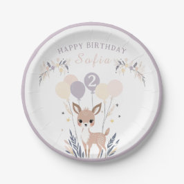 Pastel Boho Fawn en ballonnen Verjaardag Papieren Bordje