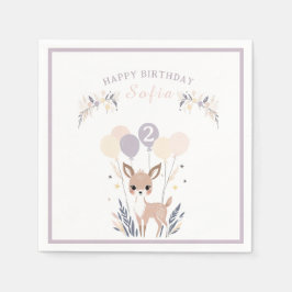 Pastel Boho Fawn en ballonnen Verjaardag Servet