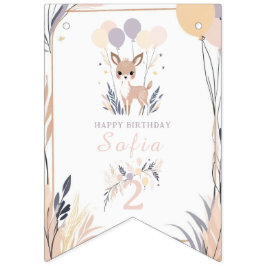 Pastel Boho Fawn en ballonnen Verjaardag Vlaggetjes