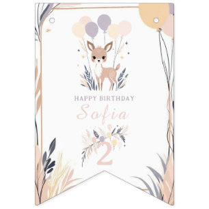 Pastel Boho Fawn en ballonnen Verjaardag Vlaggetjes