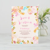 Pastel boho floral waterverf script Sweet 16 Kaart (Staand voorkant)