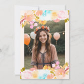 Pastel boho floral waterverf script Sweet 16 Kaart (Achterkant)