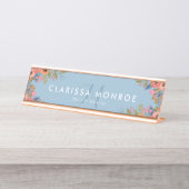 Pastel Boho Flowers Monogram Bureau Naambordje (Voorkant)