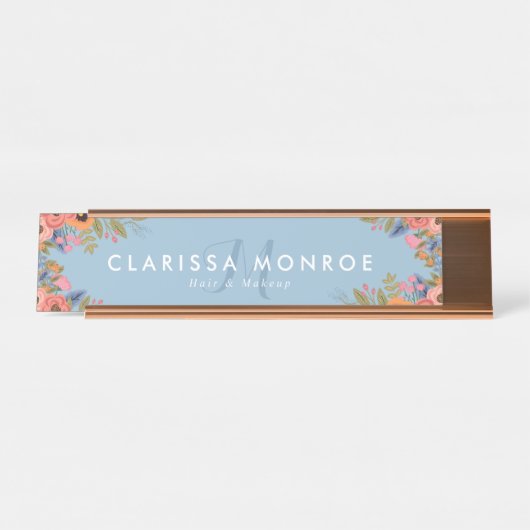 Pastel Boho Flowers Monogram Bureau Naambordje (Voorkant)