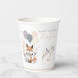 Pastel Boho Fox en Ballonnen Verjaardag Papieren Bekers