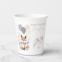 Pastel Boho Fox en Ballonnen Verjaardag Papieren Bekers
