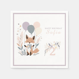Pastel Boho Fox en Ballonnen Verjaardag Servet