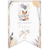 Pastel Boho Fox en Ballonnen Verjaardag Vlaggetjes (Eerste vlag)
