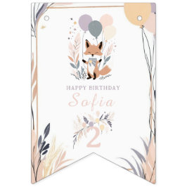 Pastel Boho Fox en Ballonnen Verjaardag Vlaggetjes