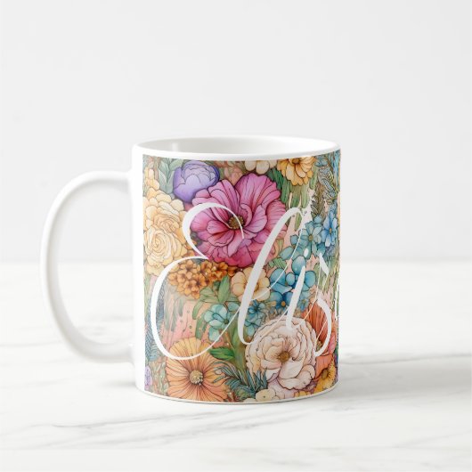 Pastel Boho Grote Gelukkige Waterverf Botanische B Koffiemok (Links)