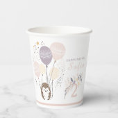 Pastel Boho Hedgehog en Ballonnen Verjaardag Papieren Bekers (Achterkant)
