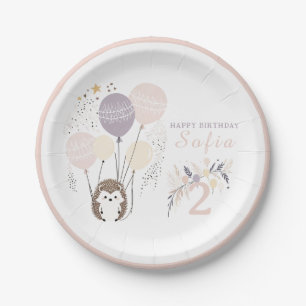 Pastel Boho Hedgehog en Ballonnen Verjaardag Papieren Bordje