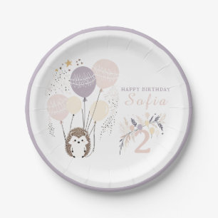 Pastel Boho Hedgehog en Ballonnen Verjaardag Papieren Bordje