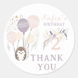 Pastel Boho Hedgehog en Ballonnen Verjaardag Ronde Sticker