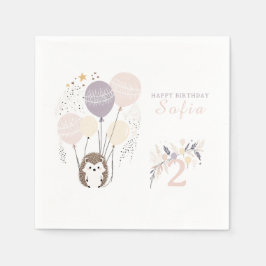 Pastel Boho Hedgehog en Ballonnen Verjaardag Servet