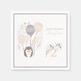 Pastel Boho Hedgehog en Ballonnen Verjaardag Servet