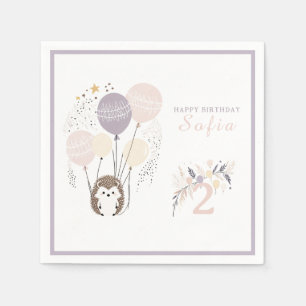 Pastel Boho Hedgehog en Ballonnen Verjaardag Servet