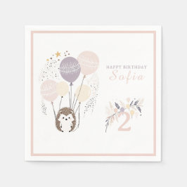 Pastel Boho Hedgehog en Ballonnen Verjaardag Servet