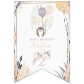 Pastel Boho Hedgehog en Ballonnen Verjaardag Vlaggetjes (Eerste vlag)