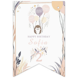 Pastel Boho Hedgehog en Ballonnen Verjaardag Vlaggetjes
