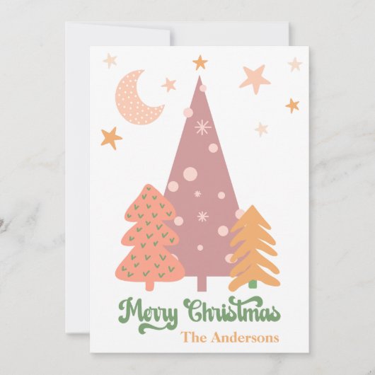 Pastel BOHO Kerstbomen Prettig Kerstfeest Feestdagenkaart (Voorkant)