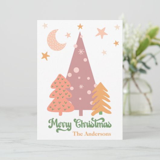 Pastel BOHO Kerstbomen Prettig Kerstfeest Feestdagenkaart (Staand voorkant)
