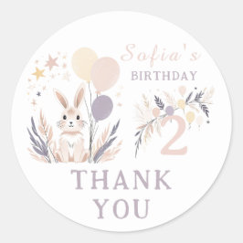 Pastel Boho Konijn & Ballonnen Verjaardag Bedankt Ronde Sticker