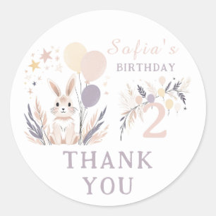 Pastel Boho Konijn & Ballonnen Verjaardag Bedankt Ronde Sticker