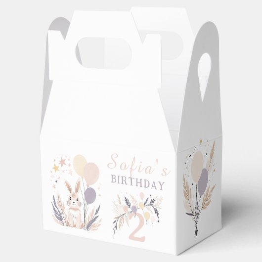 Pastel Boho Konijn en Ballonnen Verjaardag Bedankdoosjes (Geopend)