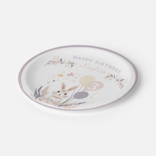 Pastel Boho Konijn en Ballonnen Verjaardag Papieren Bordje (Gekanteld)