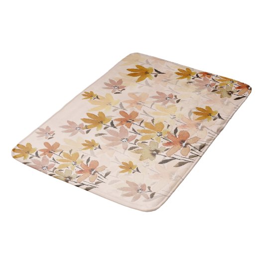 Pastel Boho Mosterd Gele Wilde Bloemen Badmat (Gekanteld)