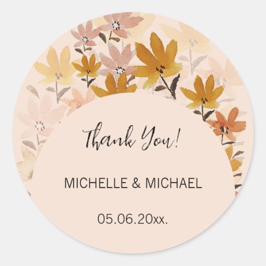 Pastel Boho Mosterd Gele Wilde Bloemen Ronde Sticker (Voorkant)