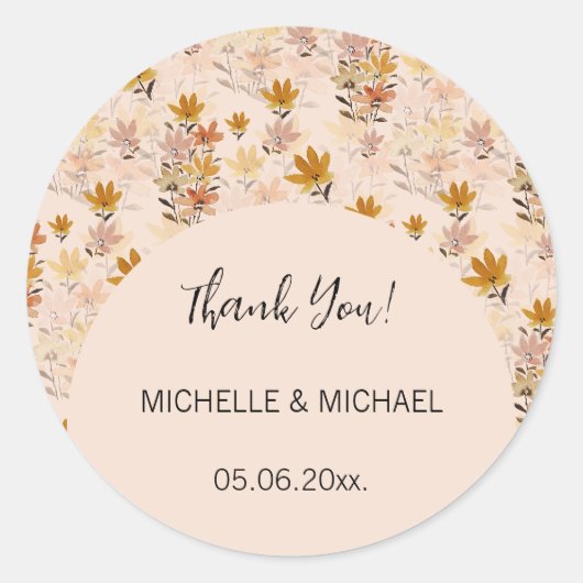 Pastel Boho Mosterd Gele Wilde Bloemen Ronde Sticker (Voorkant)